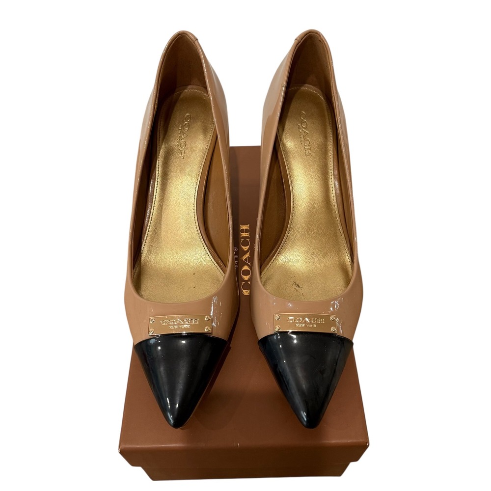 Coach Zan Patent Cap Toe Heels Warm Blush Black Women's Size 8M Pumps